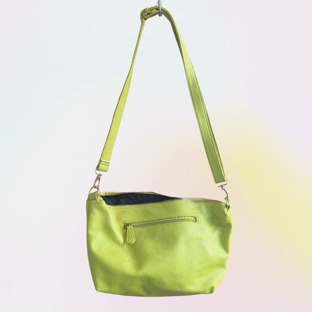Bright yellow pebbled faux leather Steve Madden purse with gold accents